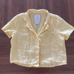 Calypso St. Barth 100% Linen Yellow Shirt with Palm Tree Detail
